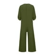 thumbnail image 5 of aidice Summer Jumpsuit for Women Casual Cotton Linen Lightweight Round Neck 3/4 Sleeve Button Wide Leg Rompers, 5 of 6