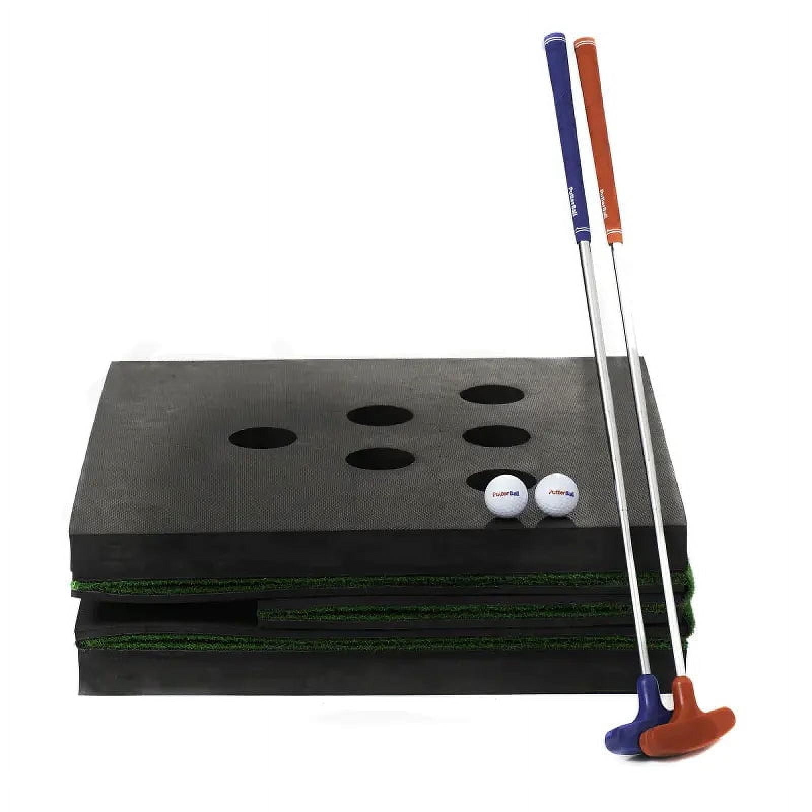 PutterBall Lite Golf Pong Game Set - Includes 2 Putters, 2 Golf Balls, Blue Putting Pong Golf Mat & Golf Hole Covers - Best Backyard Party Golf Game Set (Blue)