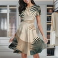 thumbnail image 2 of Tropical Leaf Print Art Women's Classic Swing Skater Dress Casual Work Party Cocktail Dresses, 2 of 6