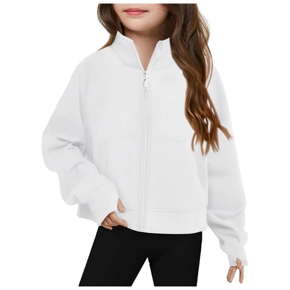 CPNG Kid Girls Solid Color Casual Sport High Neck Zip Up Casual Jacket Long Sleeve Shirts Athletic Clothes Cardigan Jacket Winter for Girls Jacket Coats