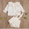 thumbnail image 4 of StylesILove Baby Toddler Girls Plaid Floral Print Ruffle Long Sleeve Top and Overall Shorts 2pcs Spring Summer Cotton Outfit (Ivory Floral, 6M), 4 of 7