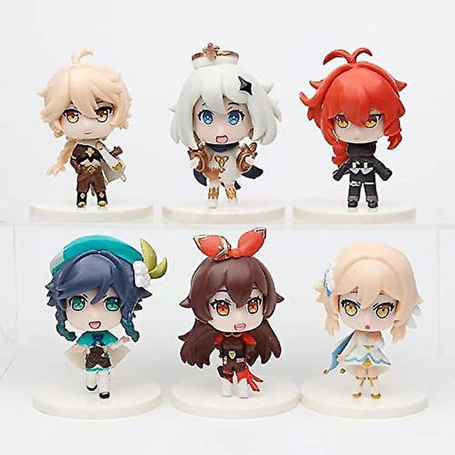 Juego de 6 figuras Genshin Paimon Barbatos Aether Lumine Diluc Amber YONGSHENG