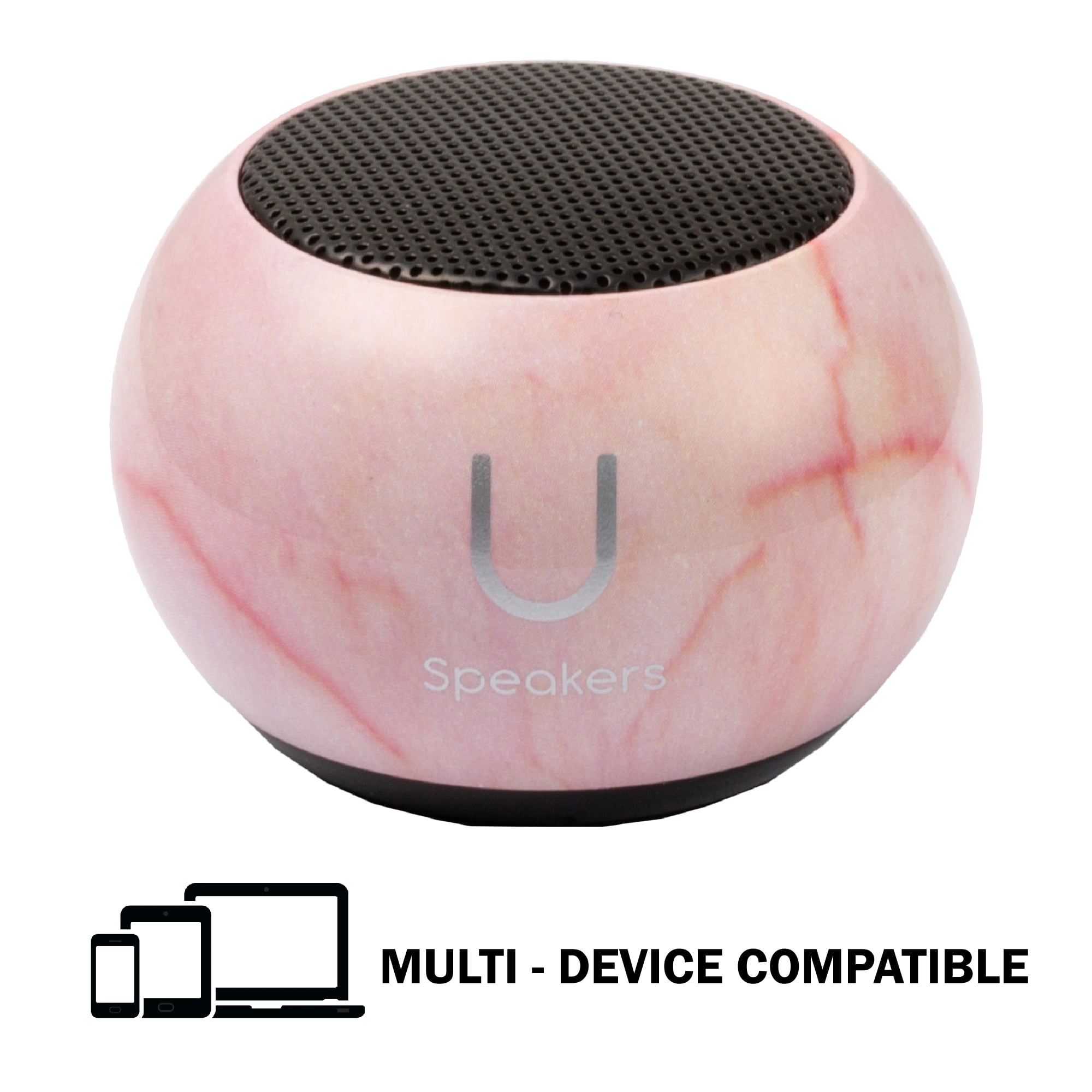 Fashionit U Speakers Mini Bluetooth Computer Speaker 2-Pack Bundle with Matching Speaker, Built-In Mic & Selfie Remote Control, for Workspace, Desktop, Laptop, Mobile, Tablet, PC - Pink Marble