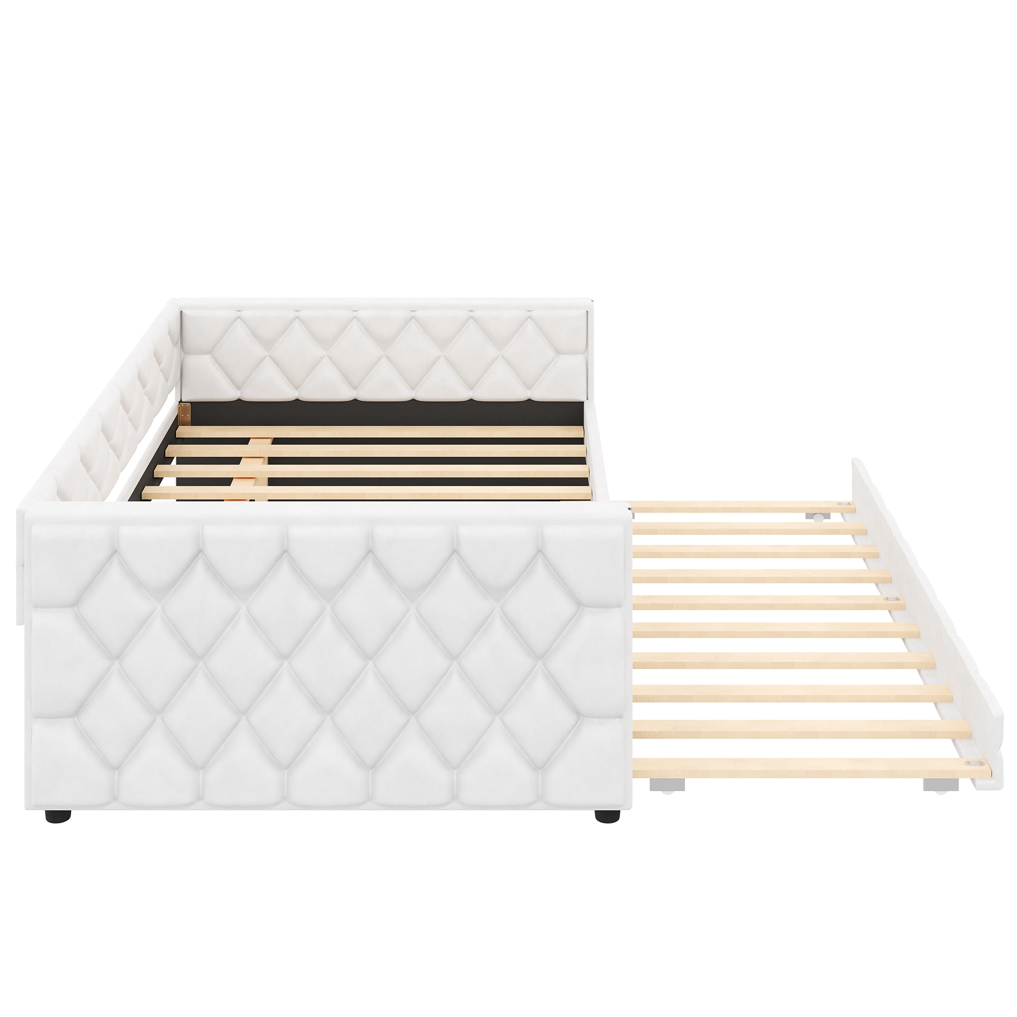 Alvantor Full XL Upholstered Daybed with Trundle and LED, White