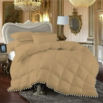 DNG Creations 1 Piece Pom Pom Box Design Comforter 550 GSM All Season White Vintage Pom-Pom Fringe ( Full/Queen Size ) 100% Egyptian Cotton, Solid Taupe Colour