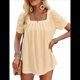 thumbnail image 2 of Camisetas de Punto Holgadas Informales de Corta con Pliegues y Cuello Cuadrado para Mujer, Blusas de Punto de Color Liso Amarillo L, 2 of 10