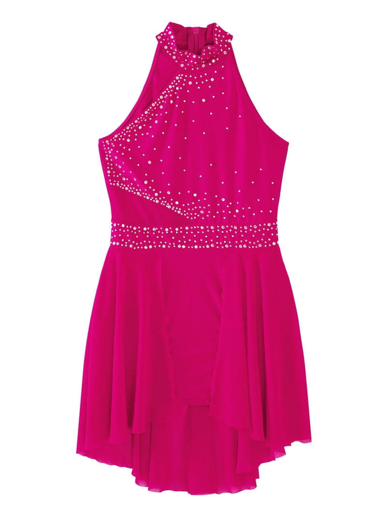 hot pink skating dress Inhzoy Kids Girls Shiny Rhinestone Sleeveless Figure Skating Dress Hot Pink-A 6, Girl's