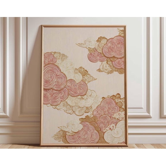 Japanese Gold Swirl Cloud Wall Art Print