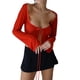 thumbnail image 1 of SAYOO - Camiseta de manga larga para mujer, color sólido, con amarre, de malla, transparente SAYOO Moda, 1 of 8