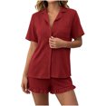 thumbnail image 2 of Maqroz Womens Two Piece Pajama Sets Short Sleeve Button Down Shirts Ruffled Hem Shorts Casual Matching Outfits Cozy Solid Nightwear for Daily Nights, 2 of 6