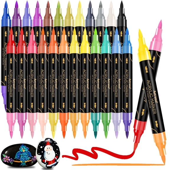 Art soul 48 Colors Dual Tip Acrylic Paint Pens,Dual Tip Brush & Round Marker,Vibrant Waterproof Ink, Quick Dry Art Supplies for Rock Painting, Canvas, Glass, Ceramic, Wood, DIY Crafts