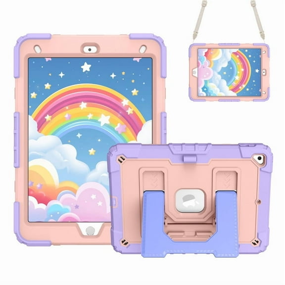 VENINGO Case for iPad 9th Gen with Foldable Kickstand Pen Holder and Shoulder Strap,Compatible with iPad 8th/ 7th Gen, 10.2" Silicone Pc Shockproof Rugged Hybrid Bumper Protective Cover