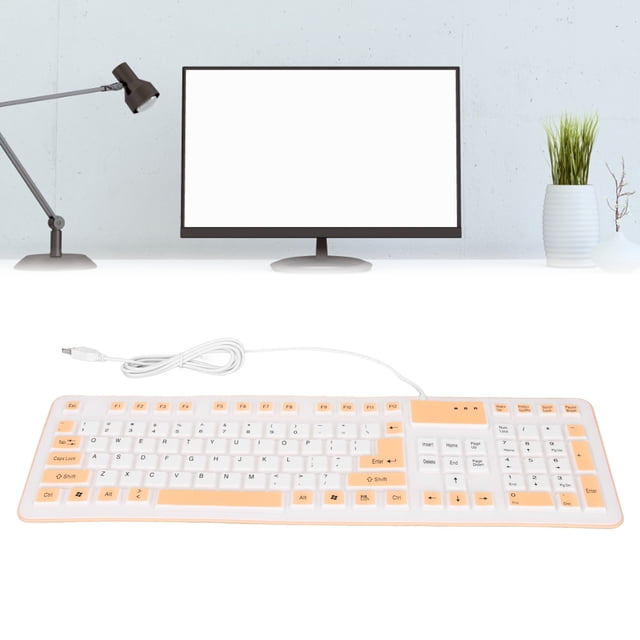 Foldable Keyboard, USB Wired Waterproof Dustproof Silent Typing Simple Structure 106 Keys Foldable Silicone Keyboard for Game Orange,Blue,Pink
