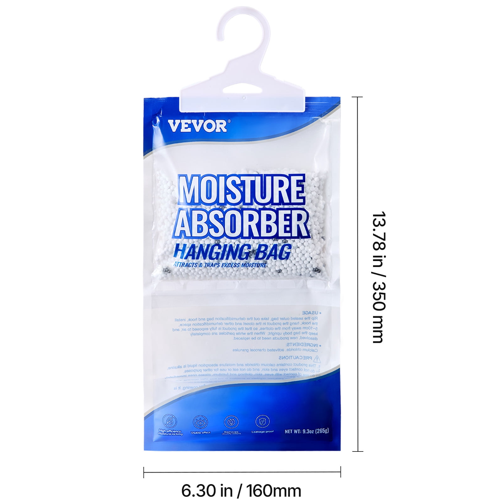 VEVOR Hanging Moisture Absorber, 9.3 oz Hanging Closet Dehumidifier Bags(10 Packs), Fragrance Free Moisture Bags in Wardrobes, Bedrooms, Bathrooms