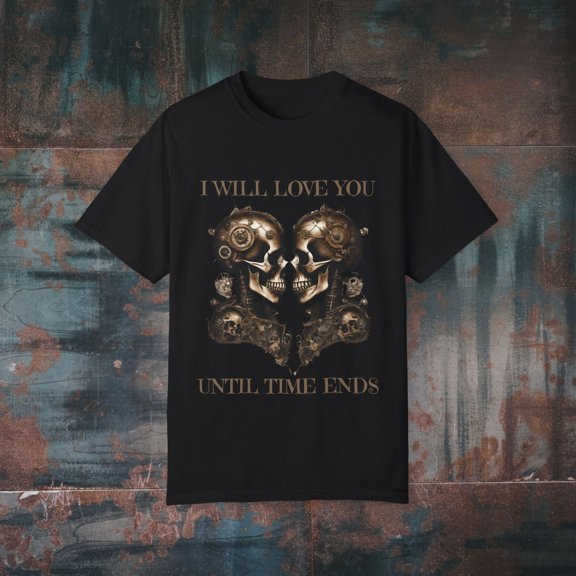 I WILL LOVE YOU UNTIL THE END OF TIME Romantic Skulls Unisex T-shirt