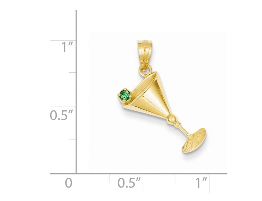 14k Yellow Gold Green Cubic Zirconia Olive Martini Glass Pendant Necklace
