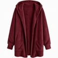 thumbnail image 2 of Fleece Hooded Jackets for Women Casual Warm Open-Front Sweater Cardigans with Pockets Solid Long Sleeve Outerwear (S, Wine), 2 of 7