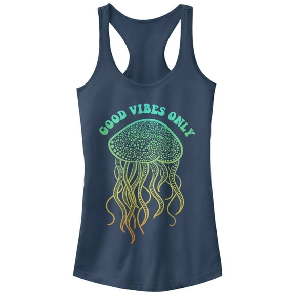 Junior's Lost Gods Good Vibes Jellyfish  Racerback Tank Top Indigo Small