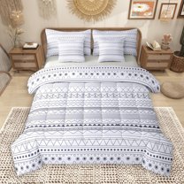 Manfei Retro Boho Geometric 7-Piece Bedding Comforter Set,Bohemian Theme King Bedding Sets,Light Purple White Bed Sheets For Men Women,Ultra Soft Home Decor Reversible