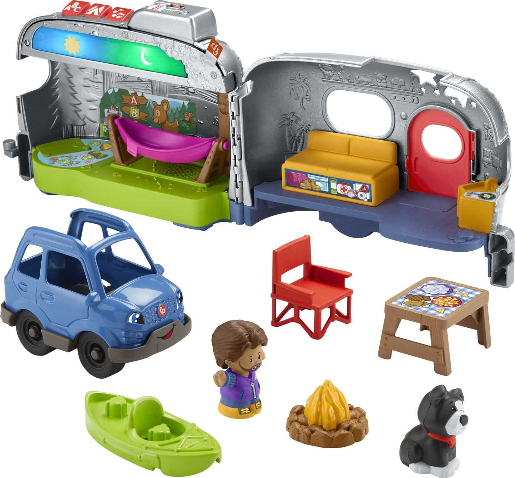 Fisher-Price Little People Light-Up Learning Camper Electronic Toy RV for Toddlers, 8 Pieces