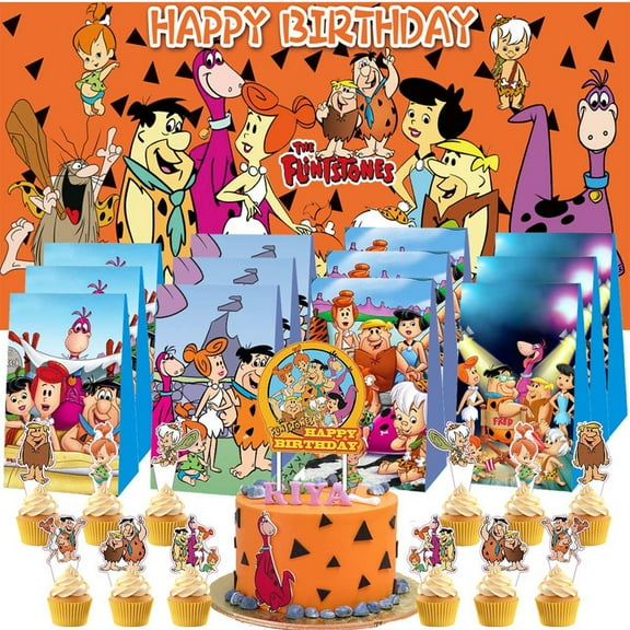 Flintstones Goodie Bags Treat Candy Decorations Party Favor Supplies Birthday Cake Topper Backdrop Banner