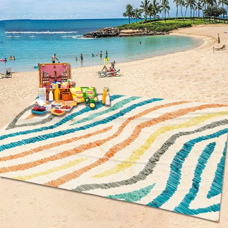 Beach Blanket Sandproof, Extra Large Beach Mat, Waterproof Picnic Mat for 4-6 Adults, Lightweight & Durable Camping Mat for Travel Picnic (81'' x 106' )
