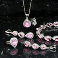 thumbnail image 4 of Womens 4 Pc Water Drop Jewelry Set, 925 Sterling Silver, Tourmaline Pink CZ, Ring 6, 4 of 5