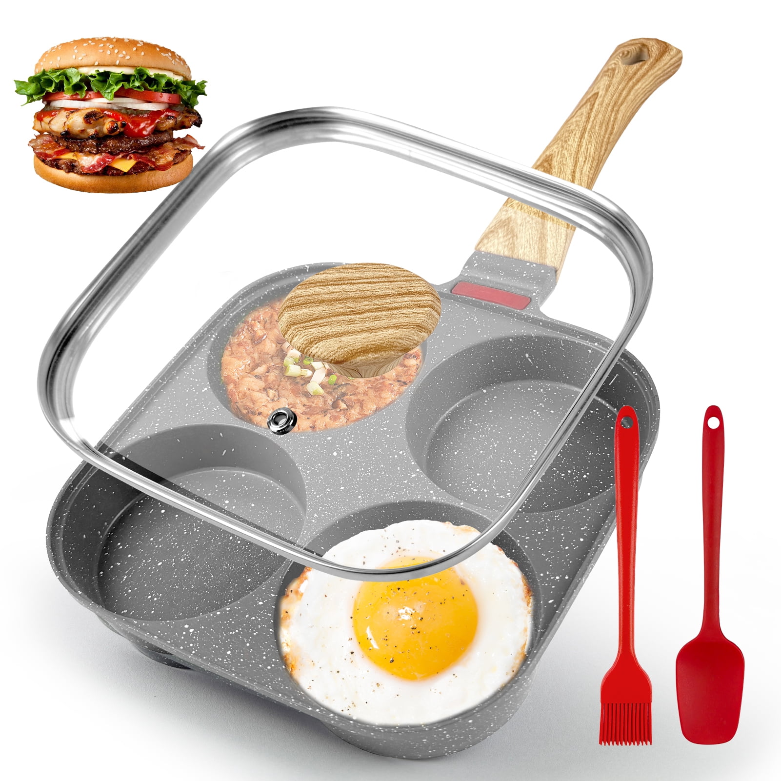 Godance 4-Cup Egg Pan Nonstick, 7.49" Frying Pan with Lid, Healthy Maifanite Stone Pan for Breakfast, Pancake, Hamburger, Burger, Sandwiches, Suitable for Gas Stove & Induction Cookware
