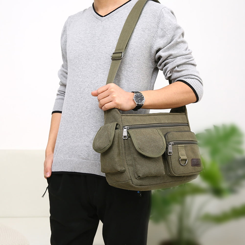 Nitouy Canvas Men Messenger Bag Casual Multi Pockets Student Travel