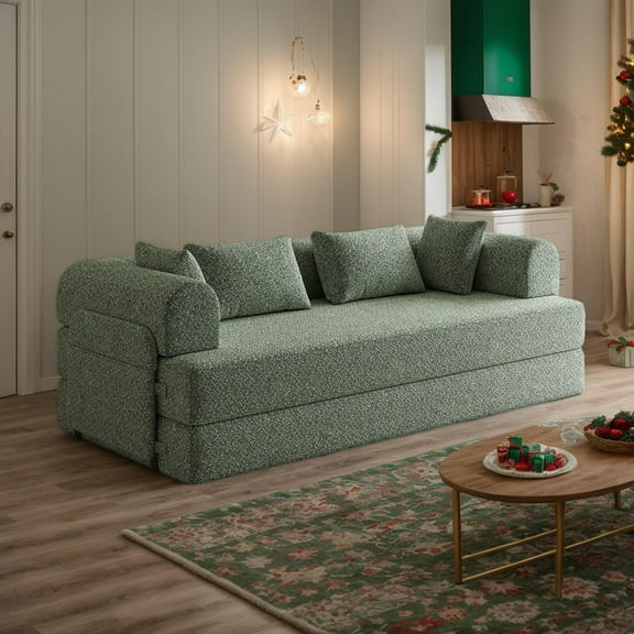 78.7" Convertible 4-in-1 Folding Sofa Bed, Foldable Boneless Cloud Futon Couch with 4 Pillows, Chenille Compressed Couches with for Living Room, No Assembly Required