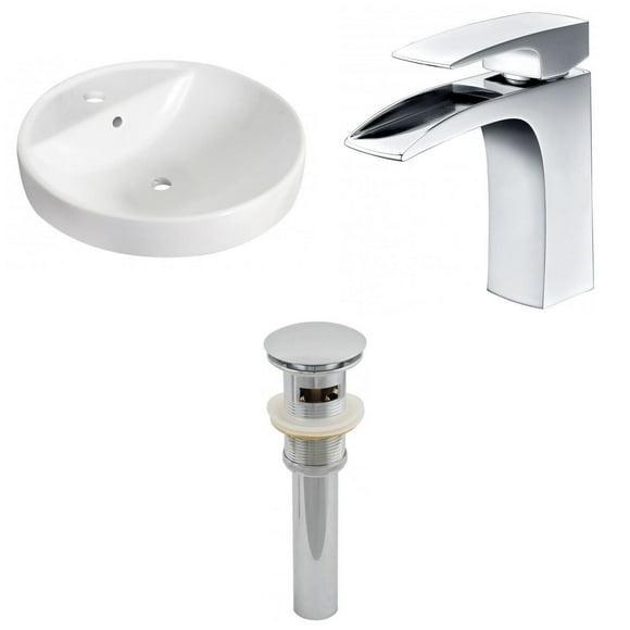 18.25-in. W Drop In White Bathroom Vessel Sink Set For 1 Hole Center Faucet AI-26165