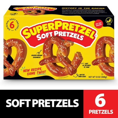 SUPERPRETZEL Original Soft Pretzels, 13 oz, 6 Count (Frozen)
