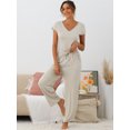 thumbnail image 2 of DARING DIVA Women's Short Sleeve Pajama Set Loungewear Long Pants Sweatsuit XS Beige, 2 of 6