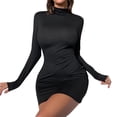 thumbnail image 2 of WREESH Robe de Soirée Club à Manches Longues Col Roulé Couleur Unie Slim pour Femmes, 2 of 8