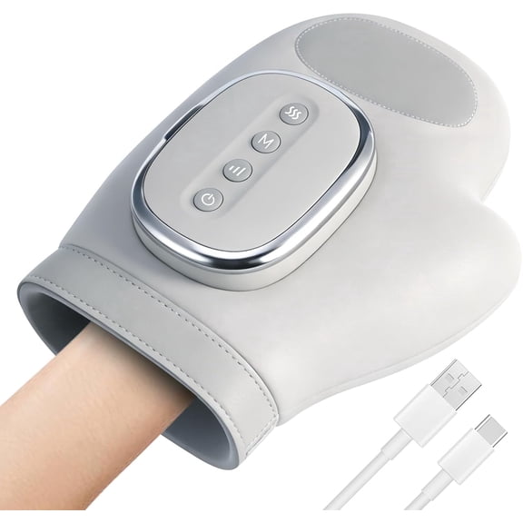 Beiled 3-in-1 Hand Massager, Hot Compress, Air Pressure, Split Thumb, Gray, 9.4 x 4.7 x 2.3 in