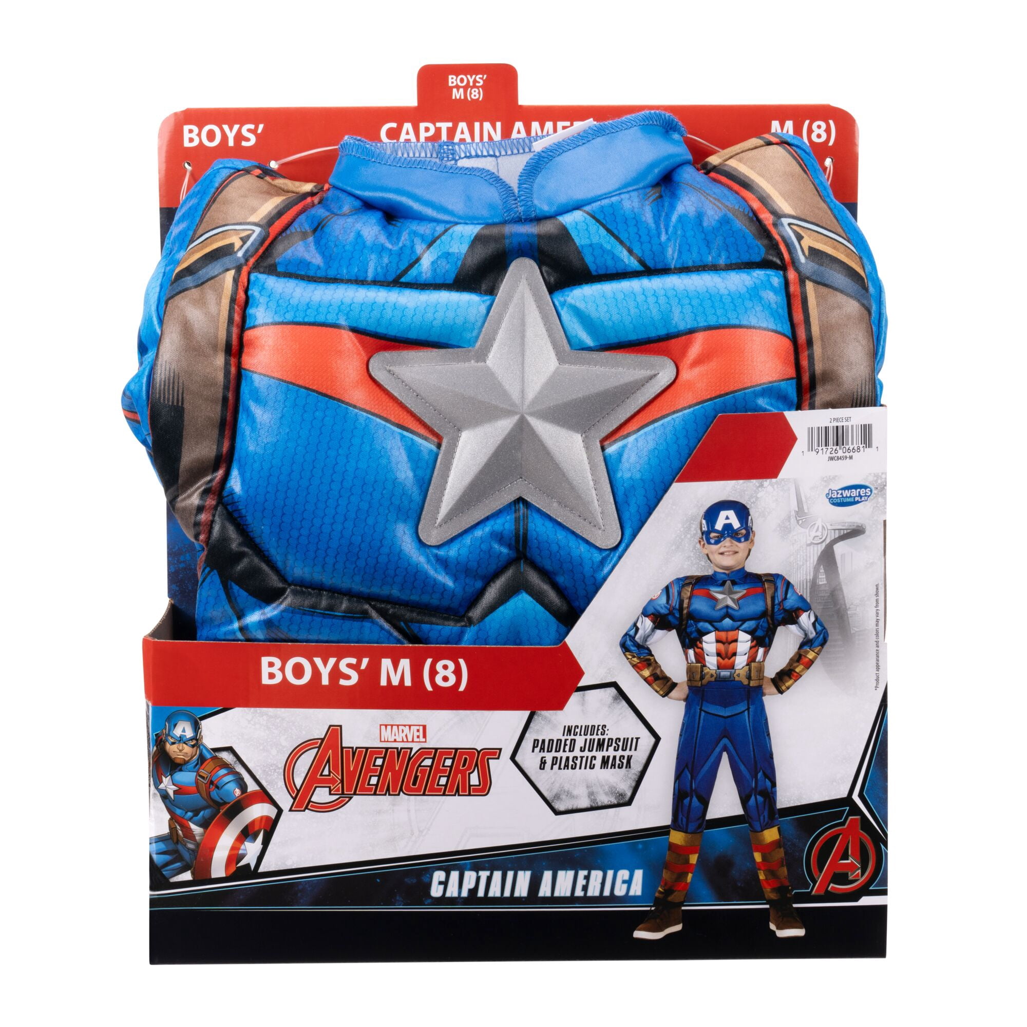 Marvel's Captain America Halloween Costume for Children, Boy's Size M (8), by Jazwares