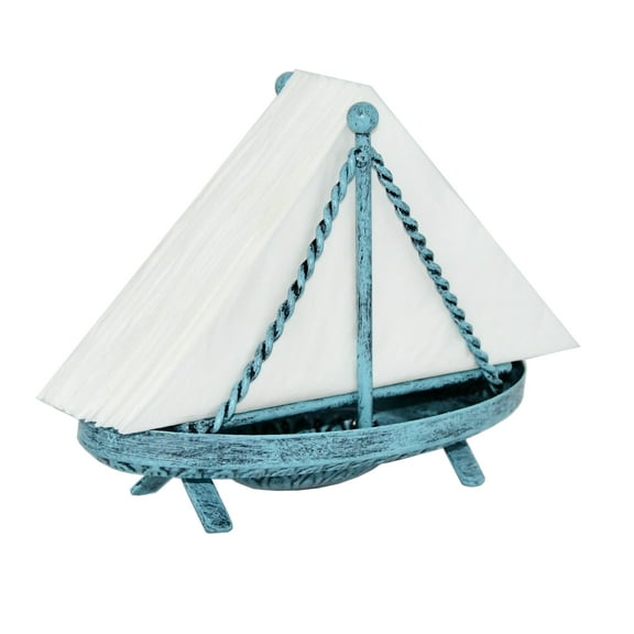 Owlgift Metal Sailboat Shaped Napkin Holder Tabletop Paper Towel Dispenser Mail Letter Sorter Rack , Turquoise