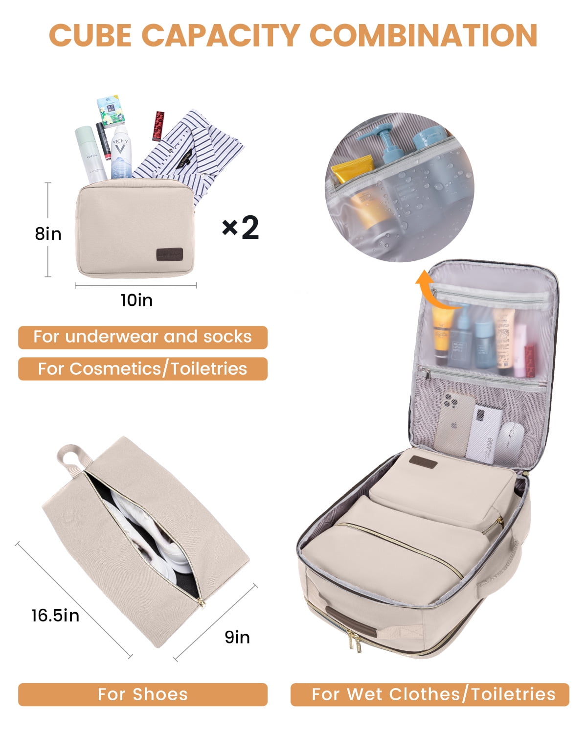 Lovevook Backpack Men Women, 40L Expandable Carry On Backpack Set Airline Approved, Larger Waterproof Suitcase Weekender Overnight Bag TSA Friendly