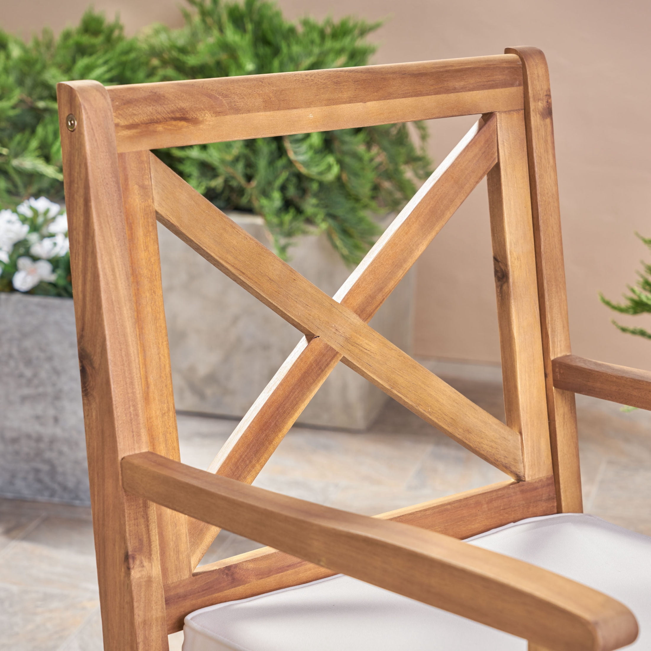 Christopher Knight Home 7-Piece Rustic Teak Outdoor Expandable Dining Set with Cream Cushion