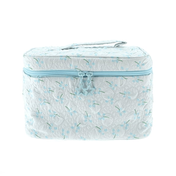 Unique Bargains 1 Pc Women Floral Large Square Makeup Bag for Travel Vacation Blue Polyester