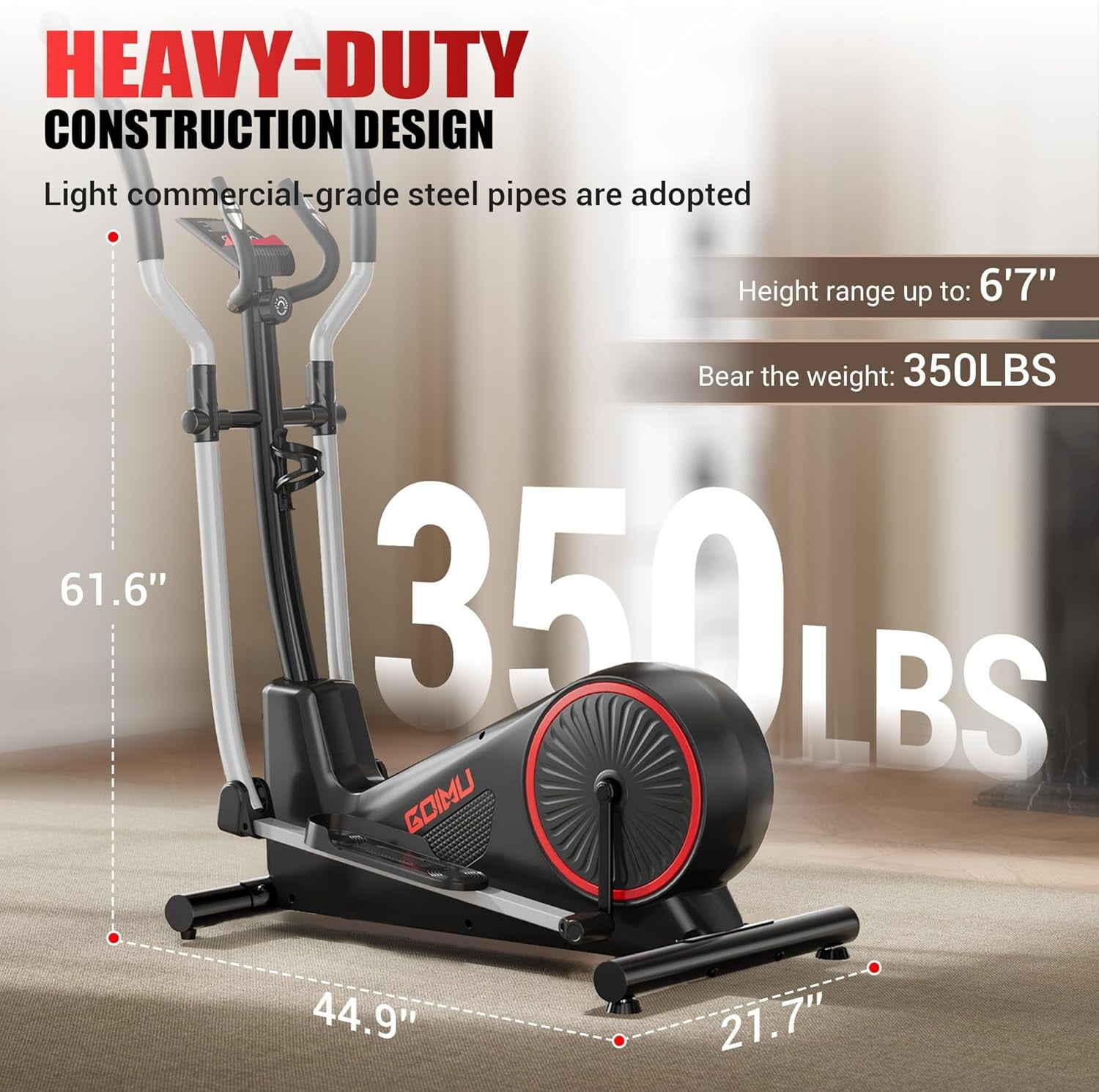 Elliptical Machine, Elliptical Exercise Machine for Home with Hyper-Quiet Magnetic Driving System, Elliptical Trainer with 15.5IN Stride, 8 Level Dynamic Resistance, 350LBS Loading Capacity