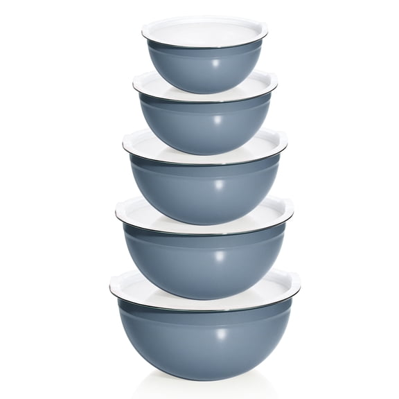 Laoyebaoho Stainless Steel Mixing Bowls with Lids, 5 Pcs Mixing Bowls for Kitchen,Blue