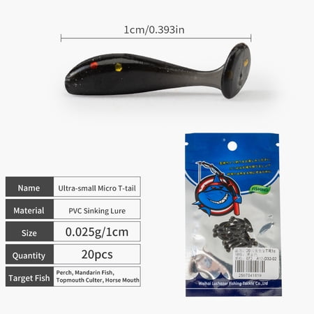 20-Piece Micro T-Tail Soft Baits Artificial Lures for Bass Perch and Crappie Fishing Flexible Silicone Swimbaits for Fresh Water