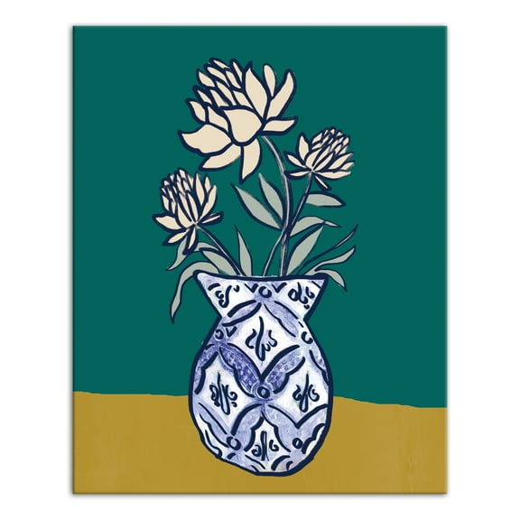 Creative Products Beige Floral Chinese Vase 16x20 Canvas Wall Art