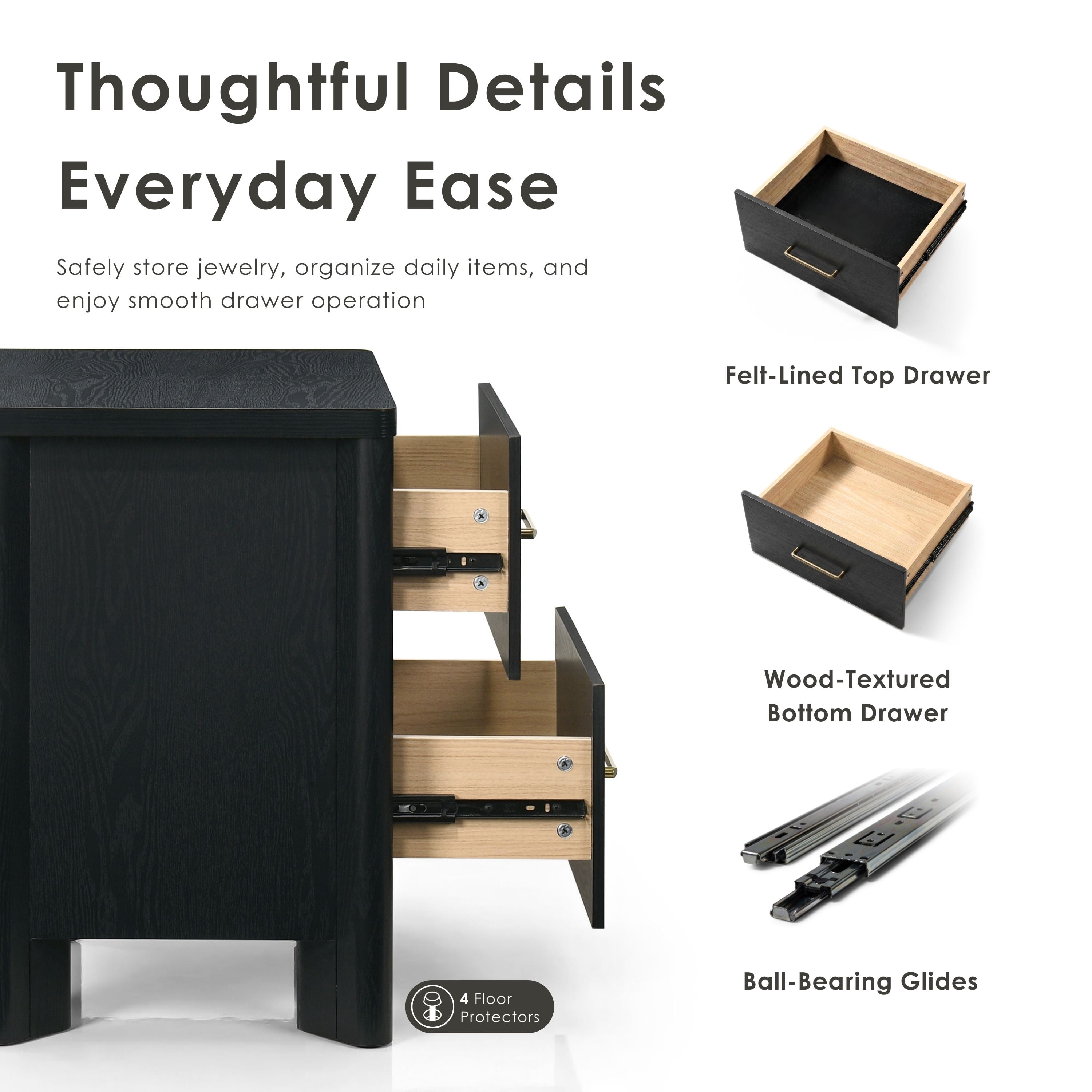 Furniture of America Gracie Modern Wood 2-Drawer Nightstand with USB Ports, Black