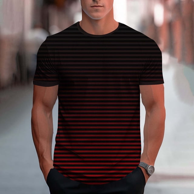 Floleo T-Shirt de Sport Décontracté Imprimé pour Homme, Manches Courtes, Col Rond, Haut Mode, Respirant, Léger, Mode Urbaine, Confortable, Ajustable, Tenue d'Extérieur Active (Rouge, M)