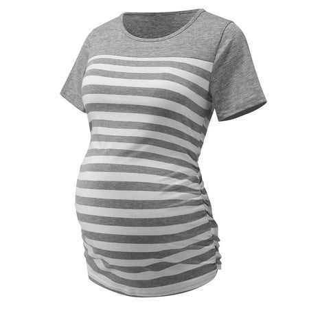 

NIUREDLTD Womens Maternity Casual Short Sleeve Striped Print T Shirt Tops Pregnant Tunic Blouse