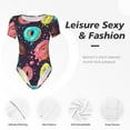 thumbnail image 4 of KLL Women 's Crew Neck Bodysuit Jumpsuits Donuts1 Print Short onesies Stretch T Shirts, 4 of 7