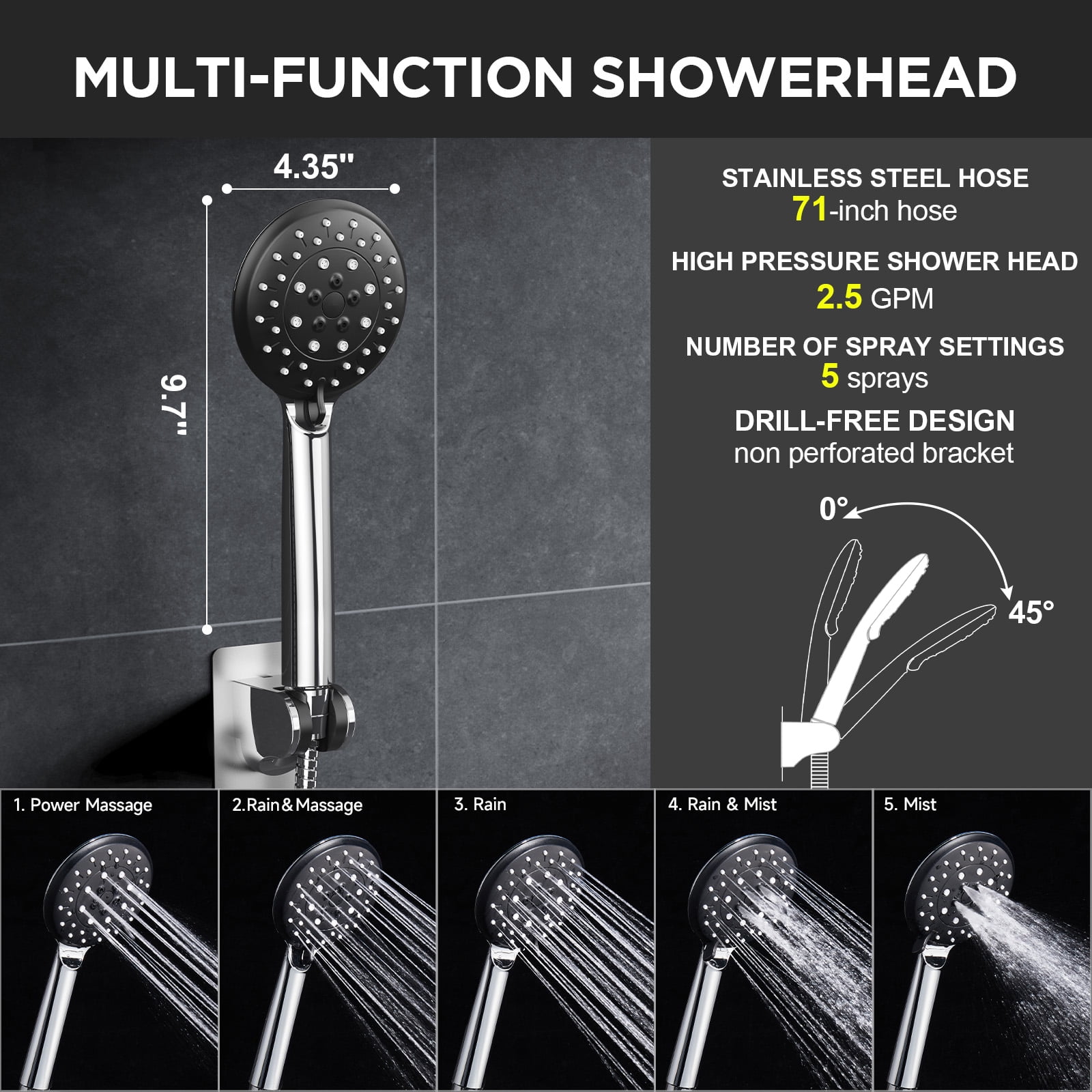 Veken Wide Rain Shower Head with Handheld, High Pressure Rainfall Showerhead Combo with Arm for Bathroom Accessories, Home Decor, Detachable Dual Shower with Multi Modes Handheld Spray, Silver Chrome