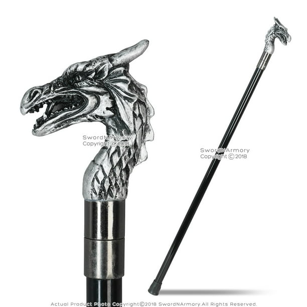 34.5" Guardian Dragon Gentleman's Walking Stick with Metal Cane Large